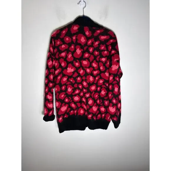 Top Shop Black and Red/Pink Cardigan Sweater Sz 8 - Picture 2 of 2